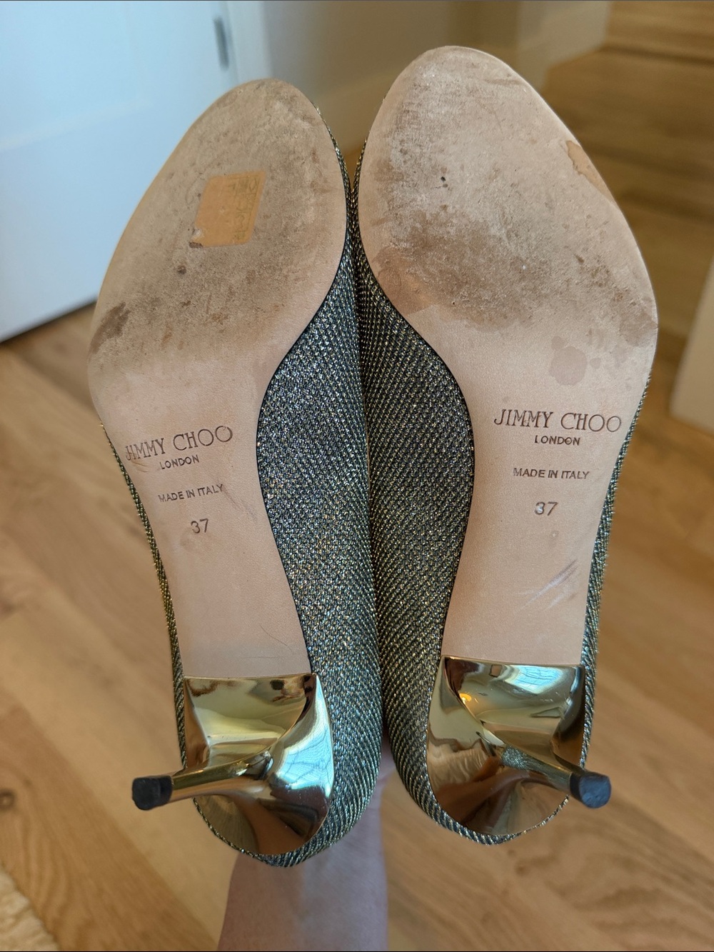 Jimmy Choo EVELYN Light Bronze Glitter Peep Toe Pump Shoes - Picture 5 of 7